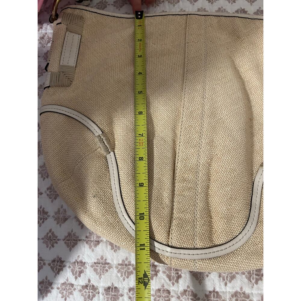 Coach VTG Tan Natural Braided Leather Soho Canvas Beige GUC Buckles Gold Purse - Picture 12 of 15